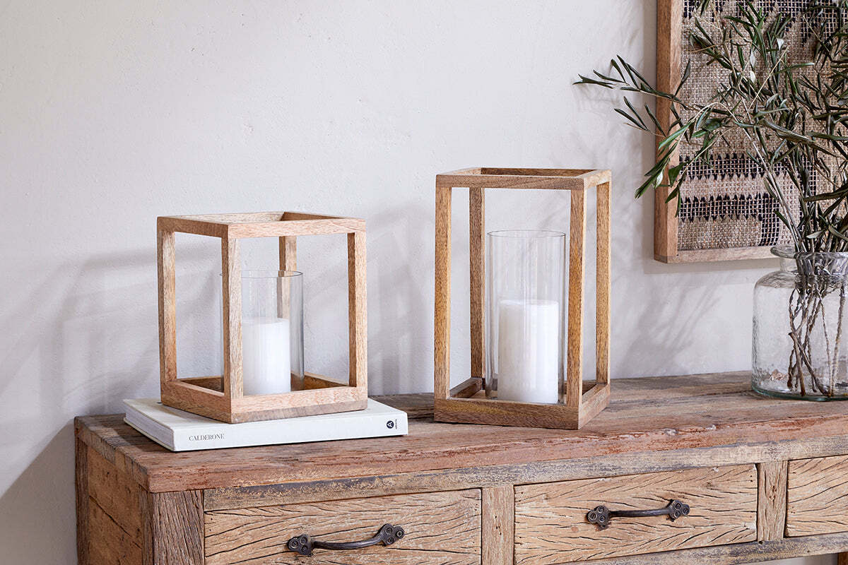 Sanora Mango Wood Lantern - Natural