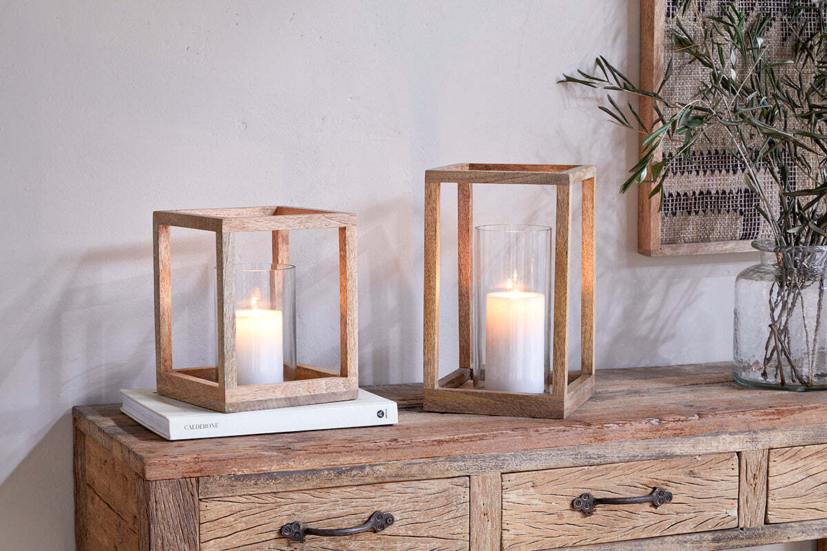 Sanora Mango Wood Lantern - Natural