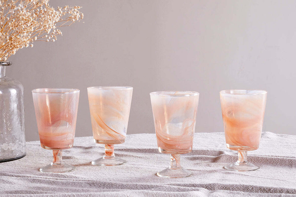 Shirali Marble Swirl Wine Glass - Apricot - (Set of 4)