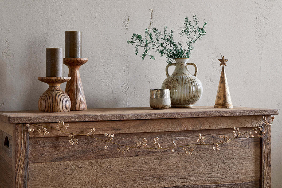 Tanu Mango Wood Beaded Garland - Brass & Natural