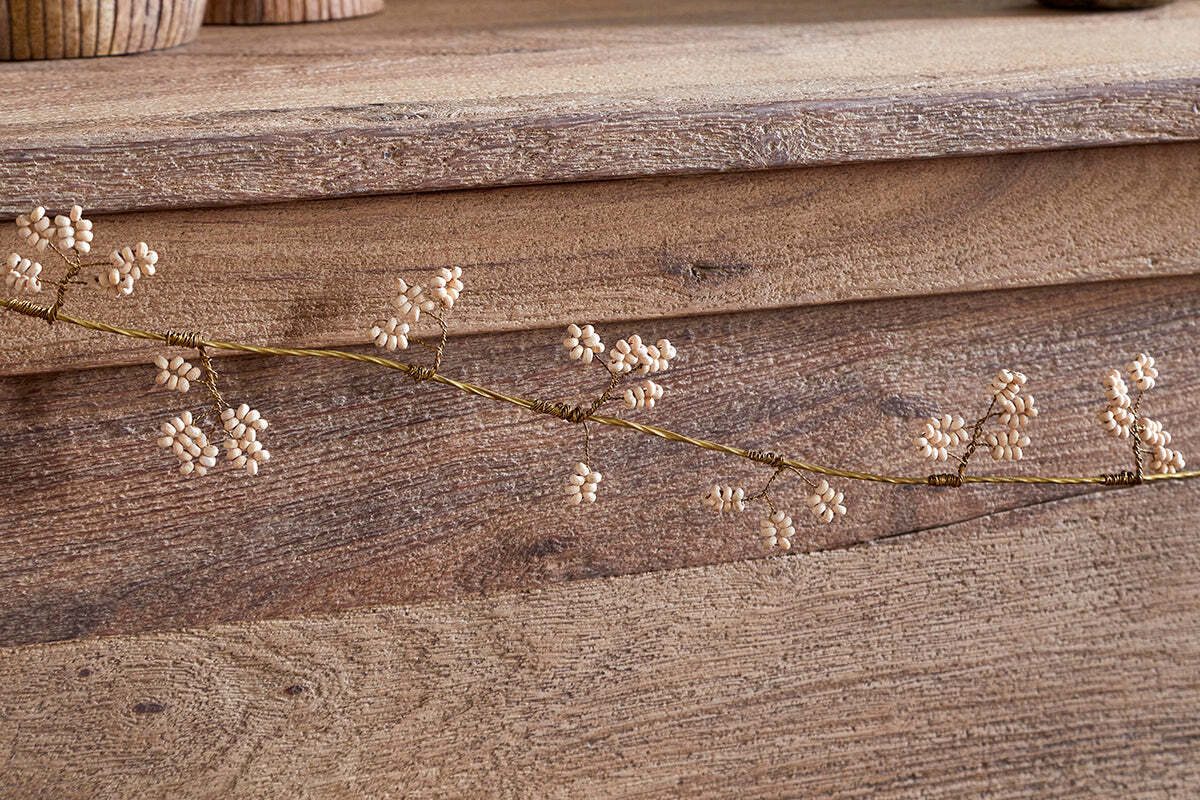 Tanu Mango Wood Beaded Garland - Brass & Natural