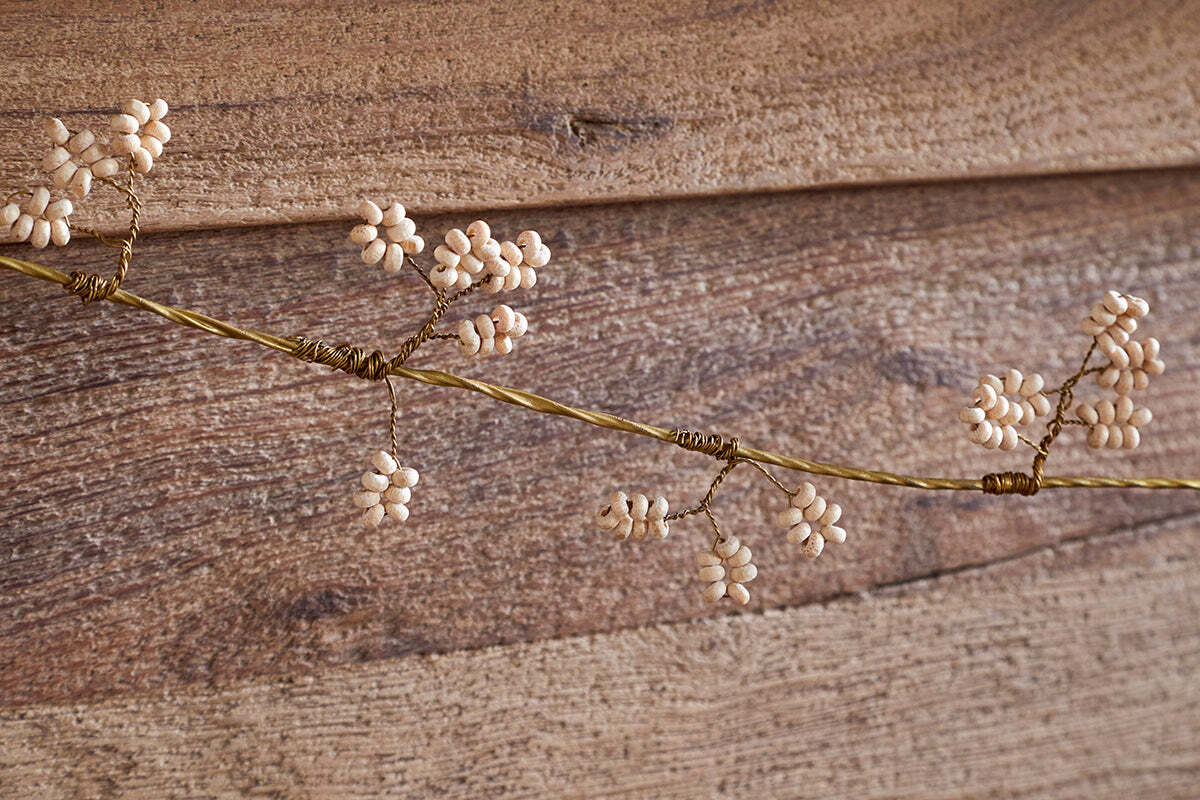 Tanu Mango Wood Beaded Garland - Brass & Natural