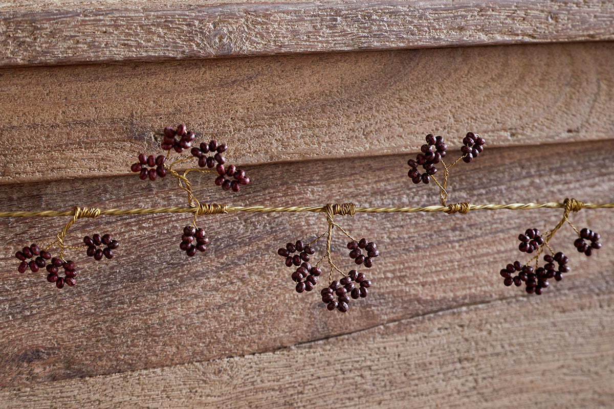 Tanu Mango Wood Beaded Garland - Brass & Ruby