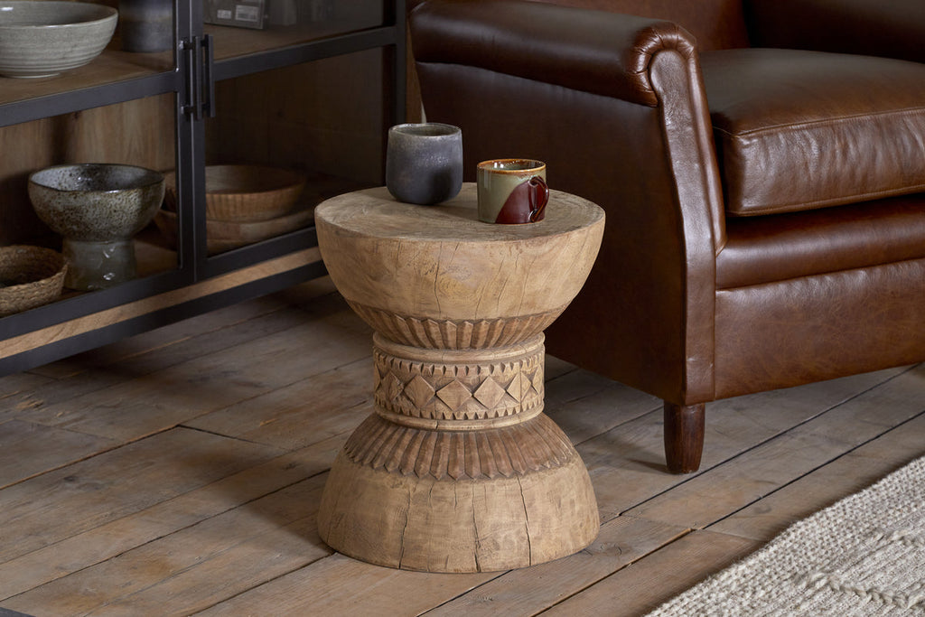 Taru Carved Side Table - Natural