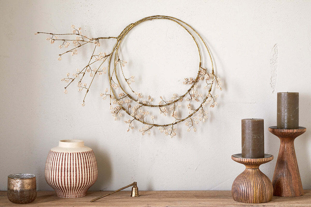 Tanu Layered Mango Wood Beaded Wreath - Brass & Natural