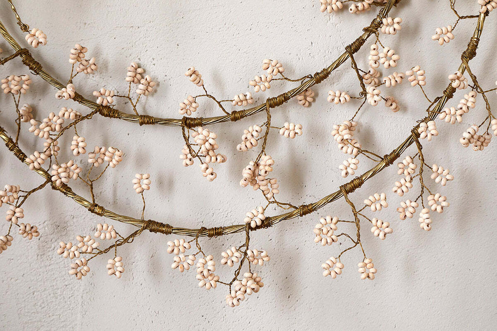 Tanu Layered Mango Wood Beaded Wreath - Brass & Natural