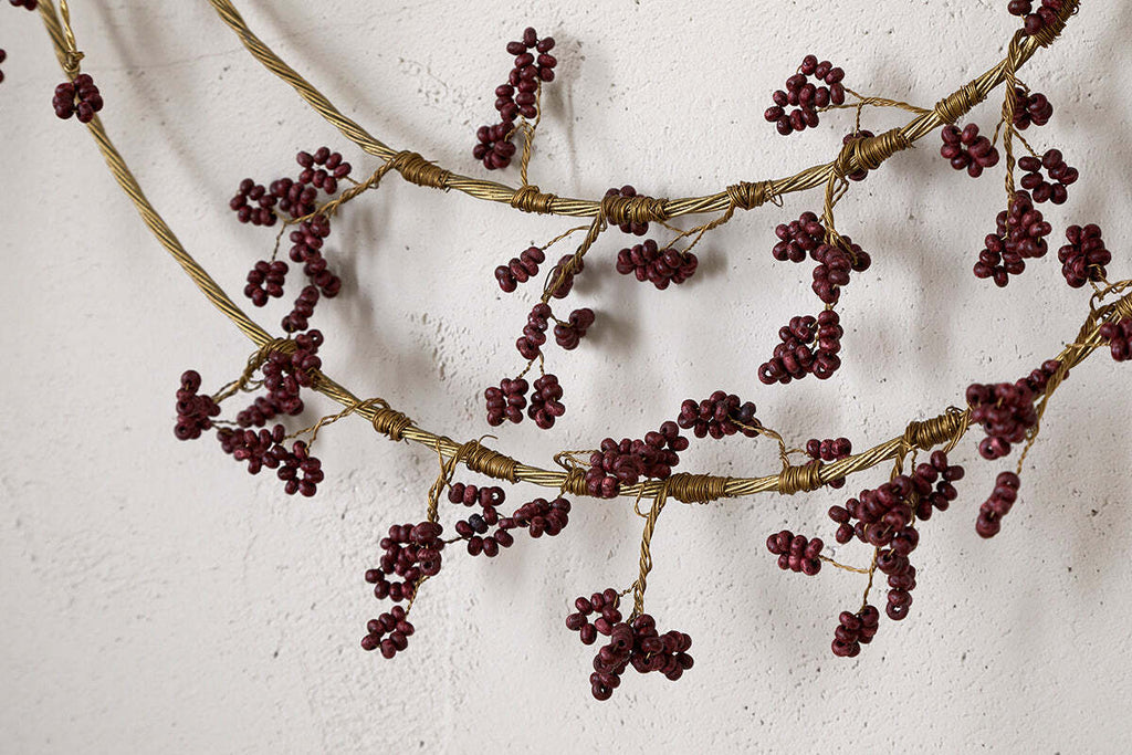 Tanu Layered Mango Wood Beaded Wreath - Brass & Ruby