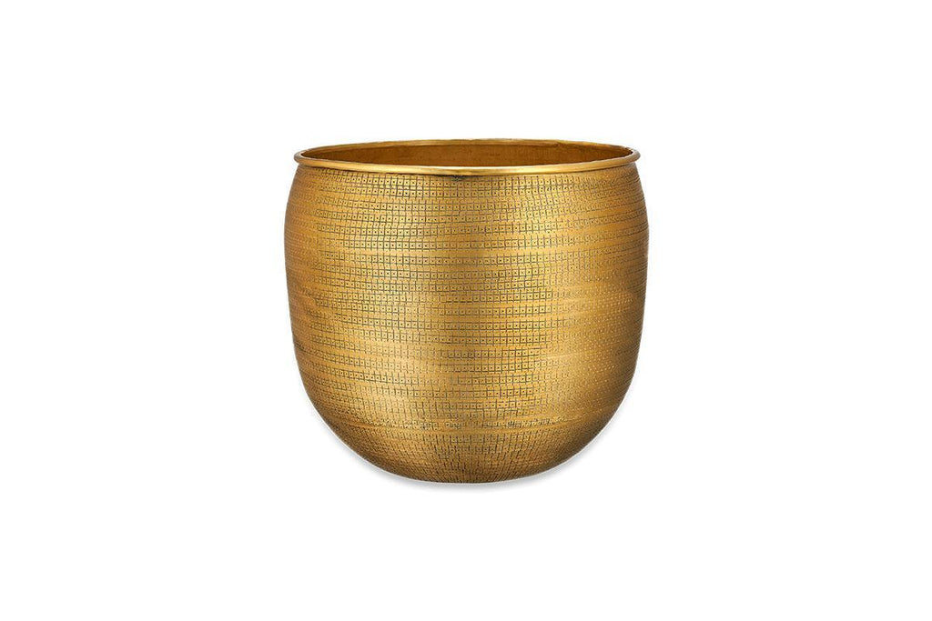 Tembesi Etched Planter - Antique Brass