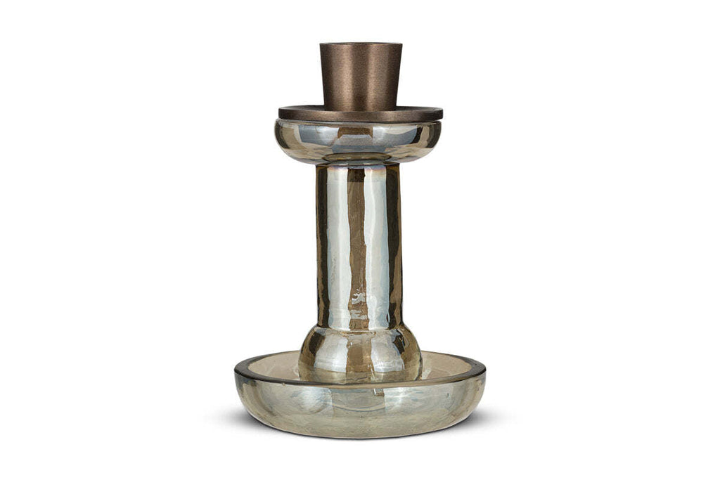 Tharad Recycled Glass Candle Holder - Smoke Lustre