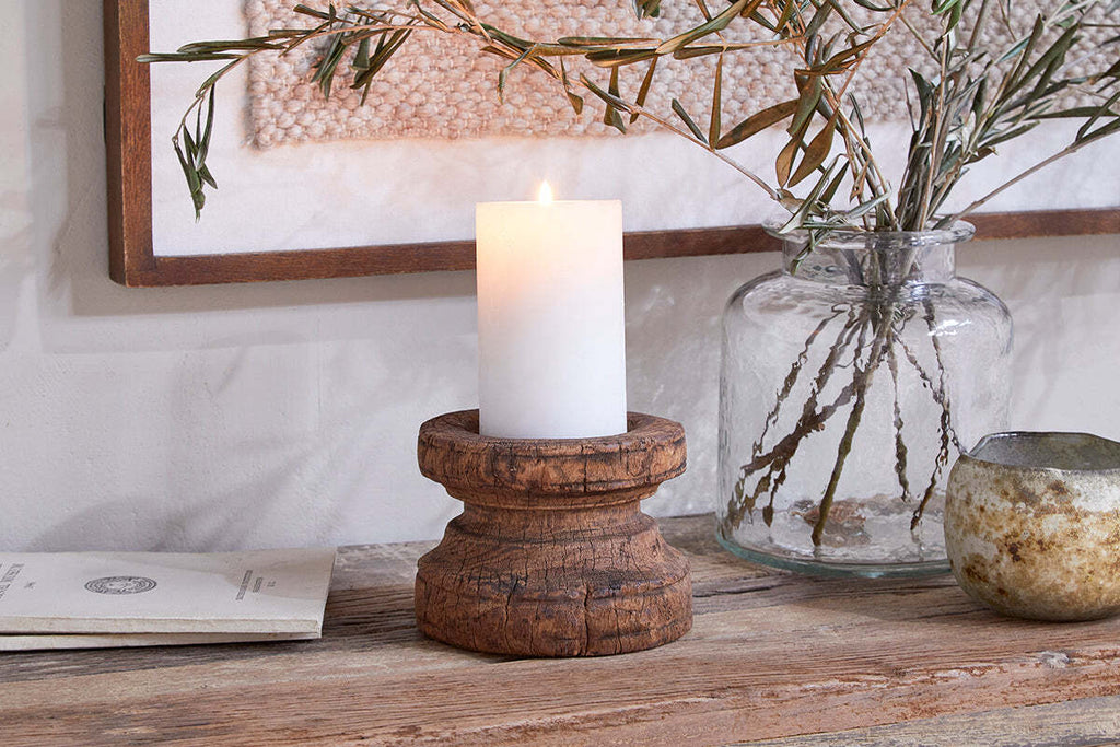 Thoko Reclaimed Round Candlestick - Dark Stain