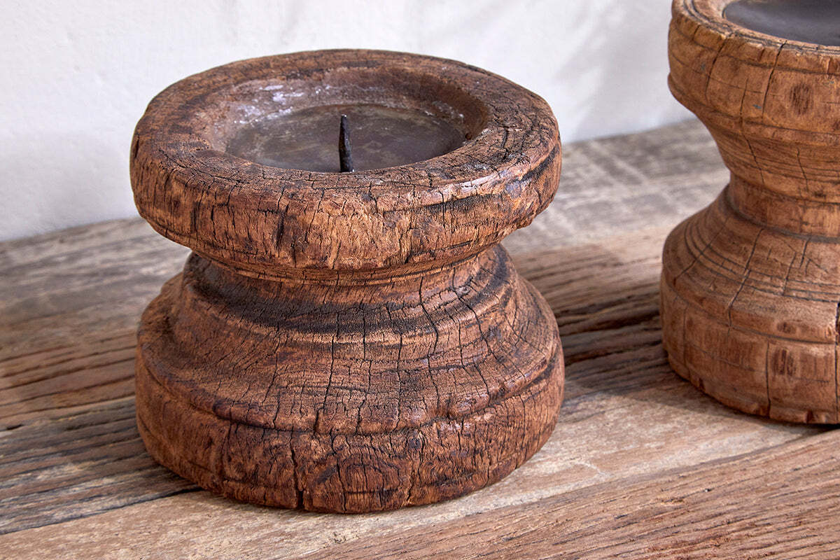 Thoko Reclaimed Round Candlestick - Dark Stain