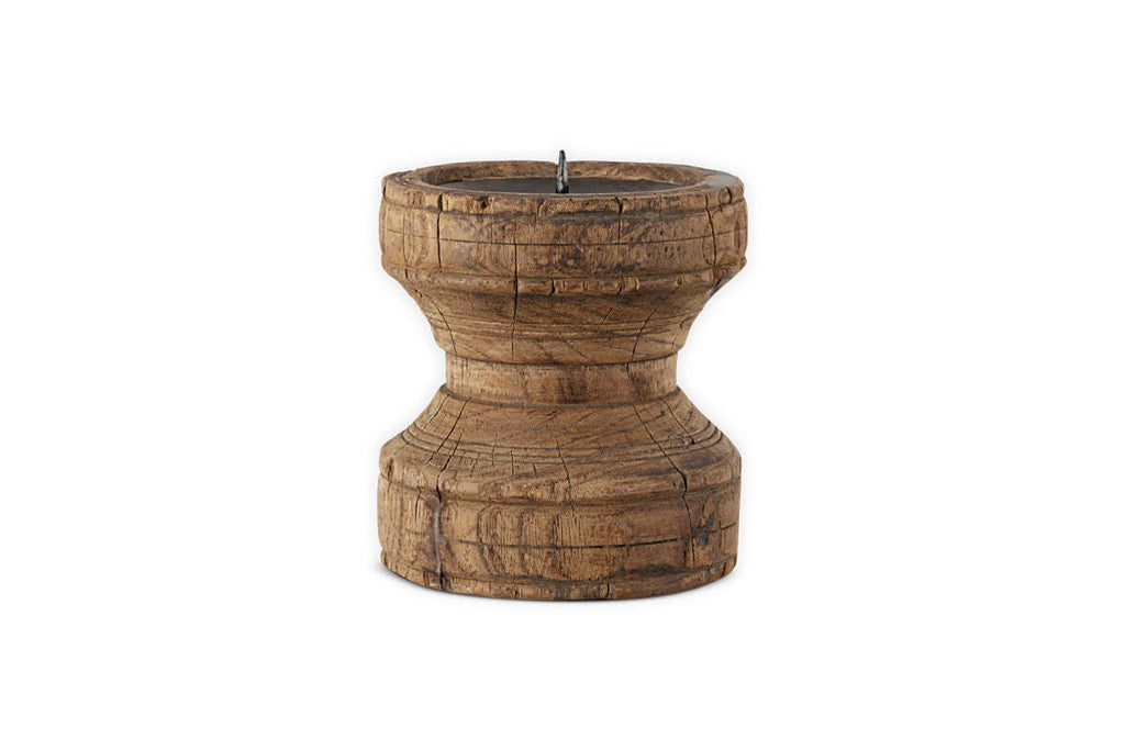 Thoko Reclaimed Round Candlestick - Dark Stain