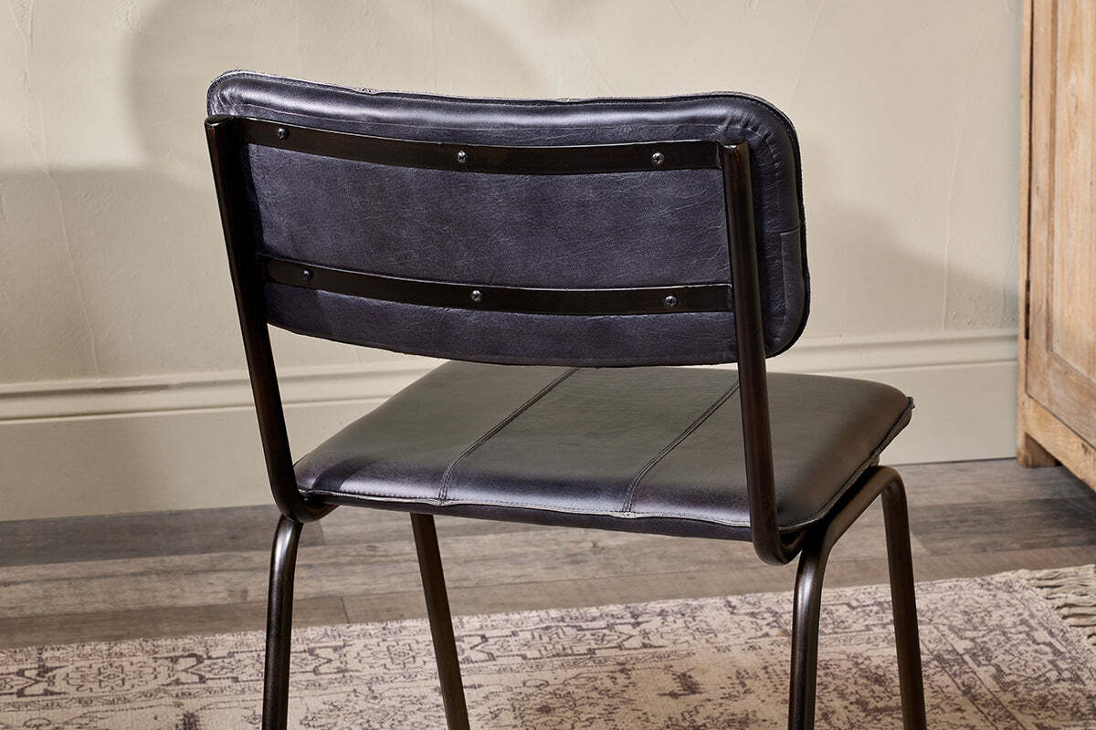 Ukari Leather Dining Chair - Aged Black