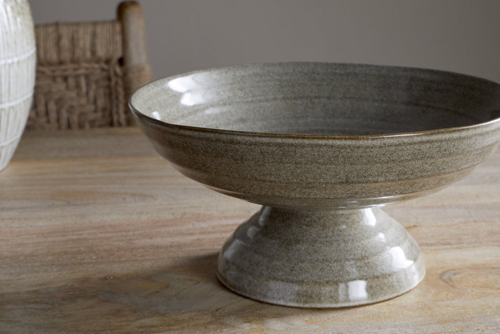 Valinha Earthenware Footed Bowl - Grey