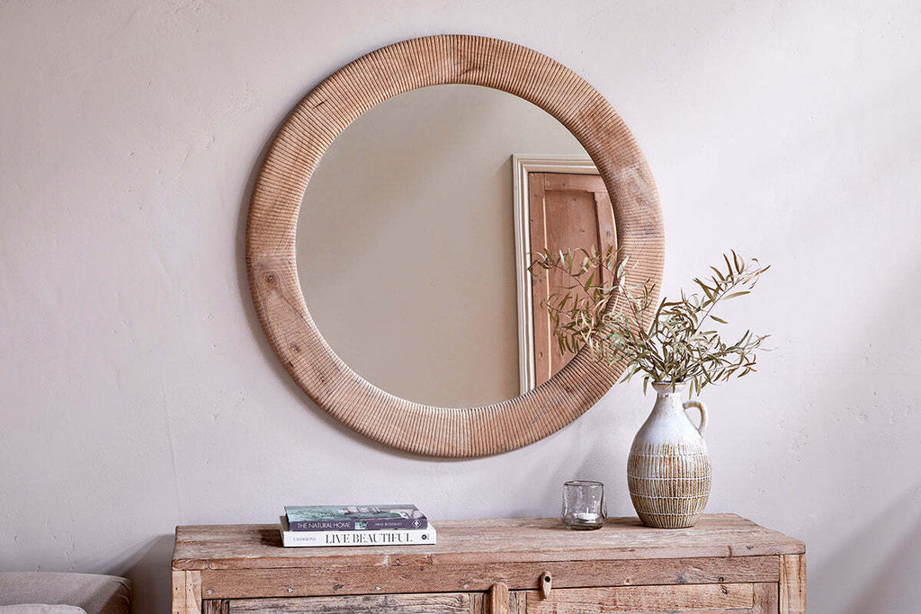 Vivan Grooved Wood Mirror - Natural