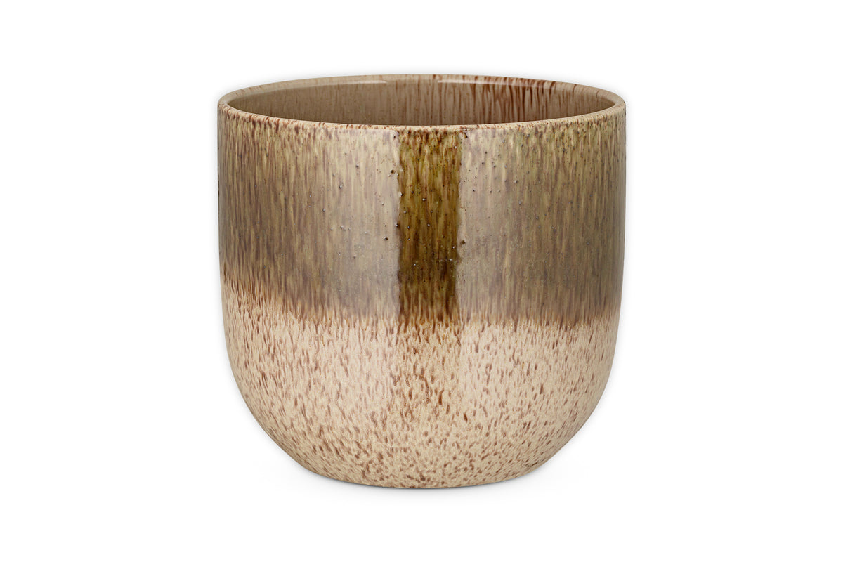 Almeida Reactive Glaze Plant Pot - Olive & Natural