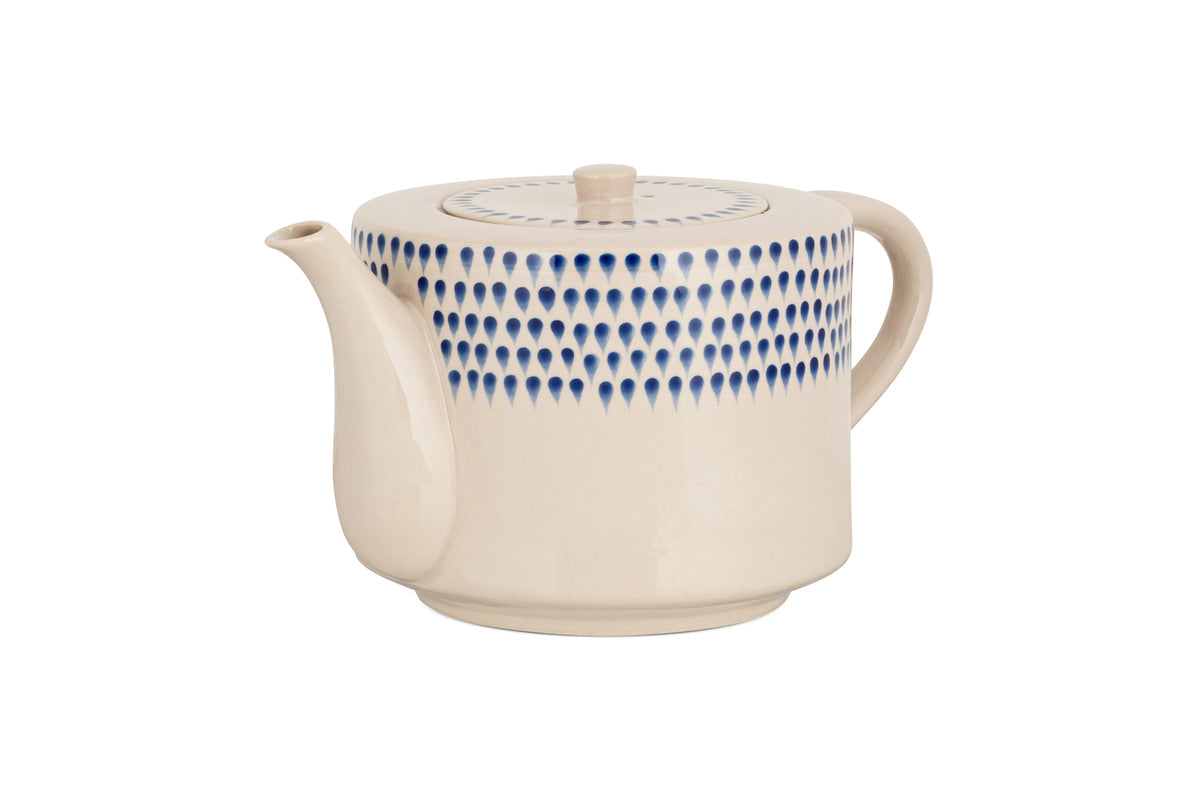 Indigo Drop 4 Person Teapot - Cream & Indigo