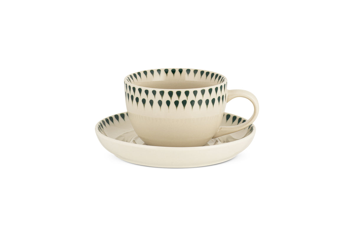 Juniper Drop Cup & Saucer - Cream & Juniper