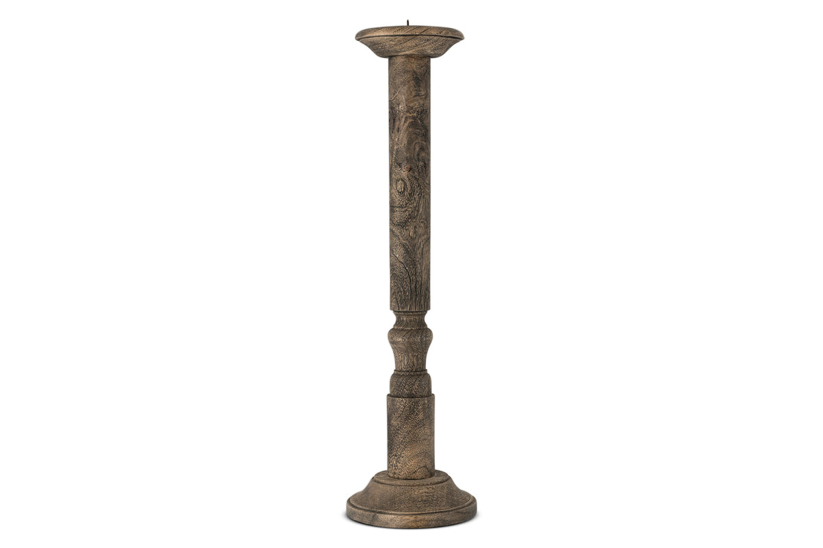 Nayati Rustic Wood Pillar Candle Stick - Dark Stain