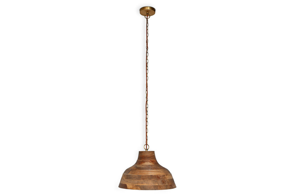 Nadi Grooved Wood Pendant - Natural & Antique Brass
