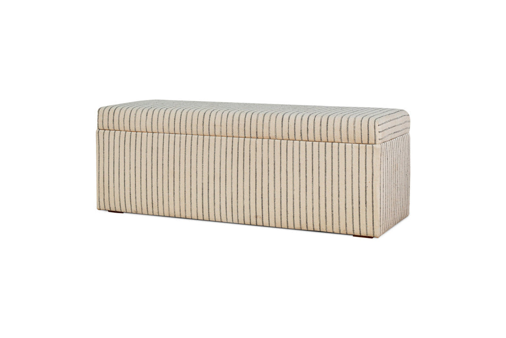 Sanja Stripe Cotton & Linen Upholstered Storage Bench - Grey