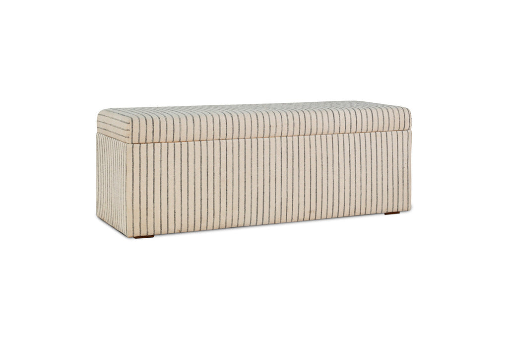 Sanja Stripe Cotton & Linen Upholstered Storage Bench - Grey