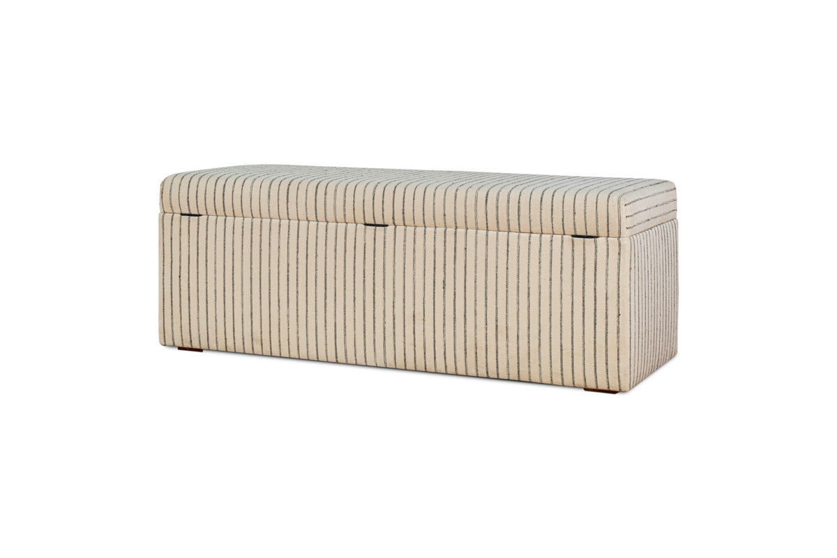 Sanja Stripe Cotton & Linen Upholstered Storage Bench - Grey