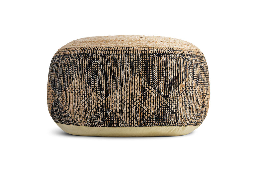 Kapil Jute Round Pouf - Charcoal