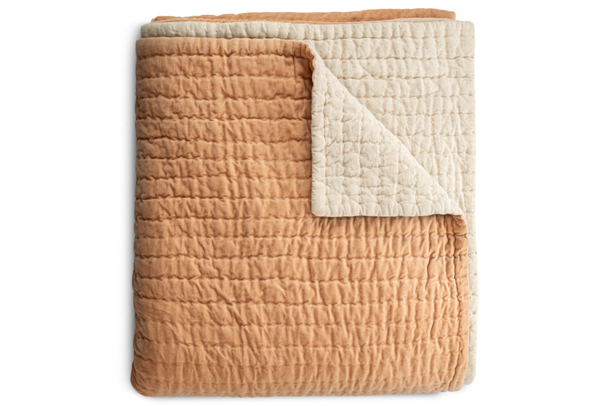 Nidra Velvet & Linen Bed Quilt - Dusty Pink