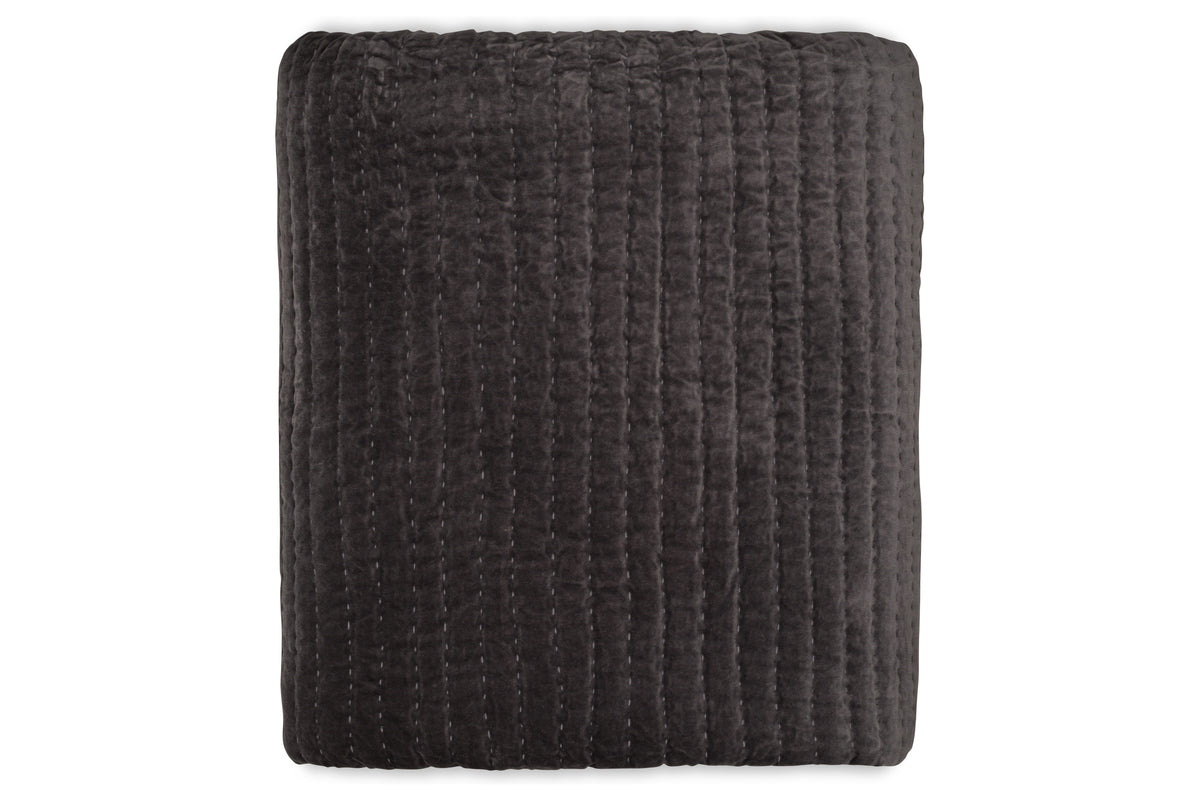 Nidra Velvet & Linen Bed Quilt - Charcoal