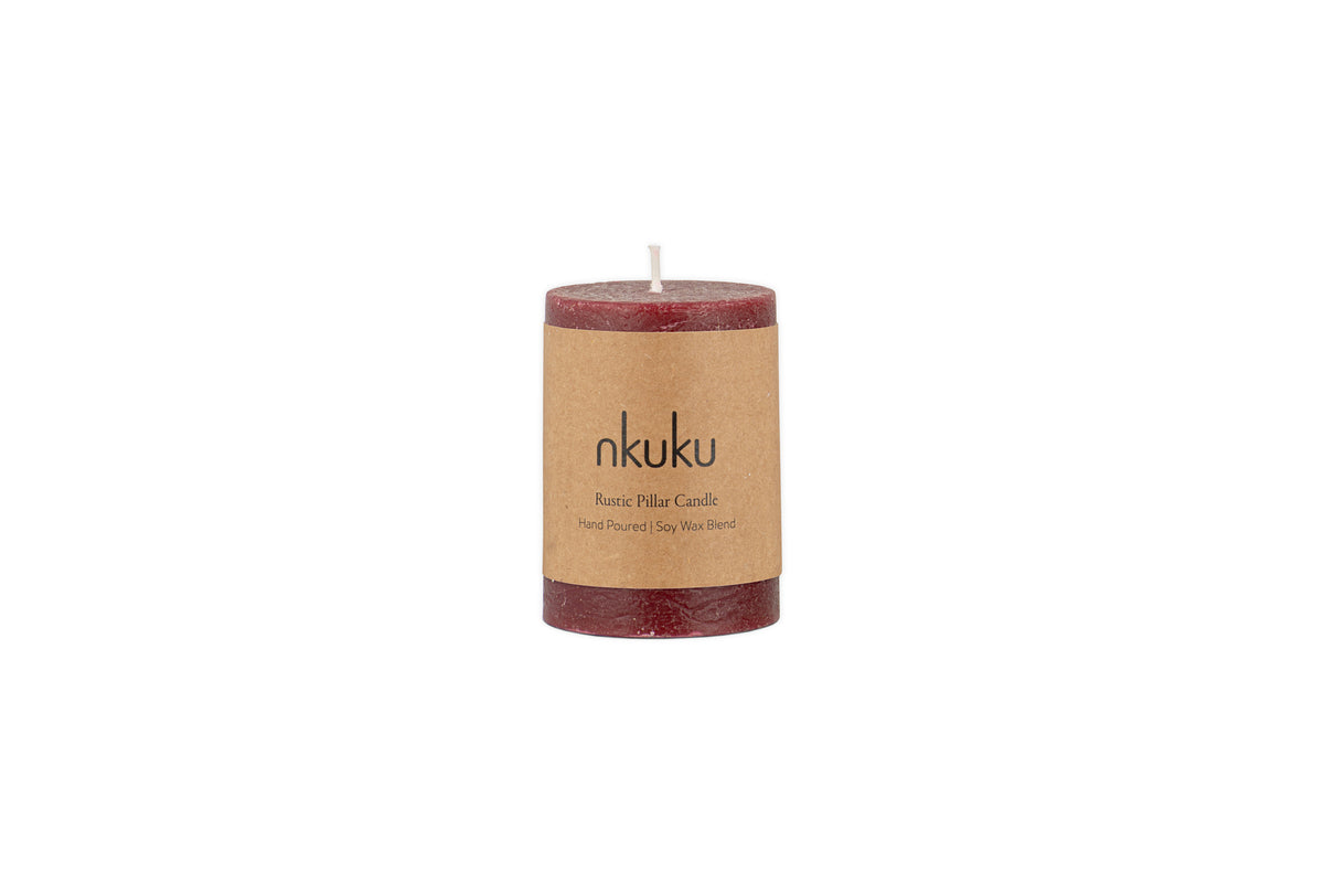 Rustic Soy Blend Mini Pillar Candle - Dark Cherry