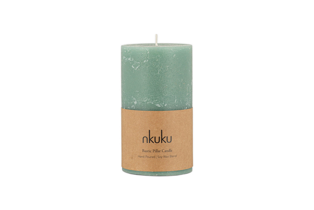 Rustic Soy Blend Pillar Candle - Sage Green - Small