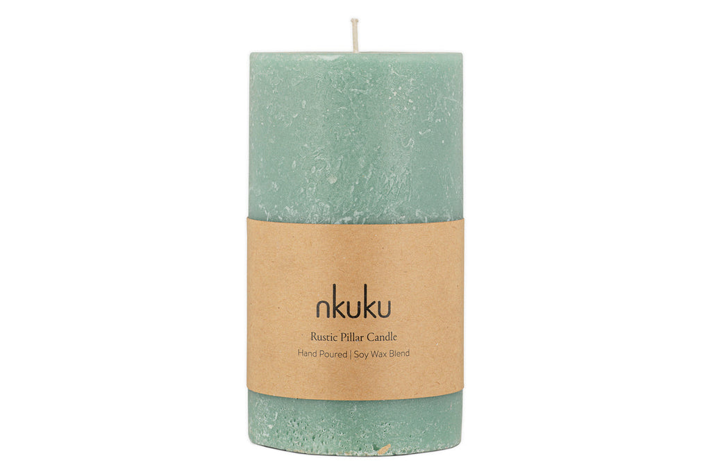 Rustic Soy Blend Pillar Candle - Sage Green - Large