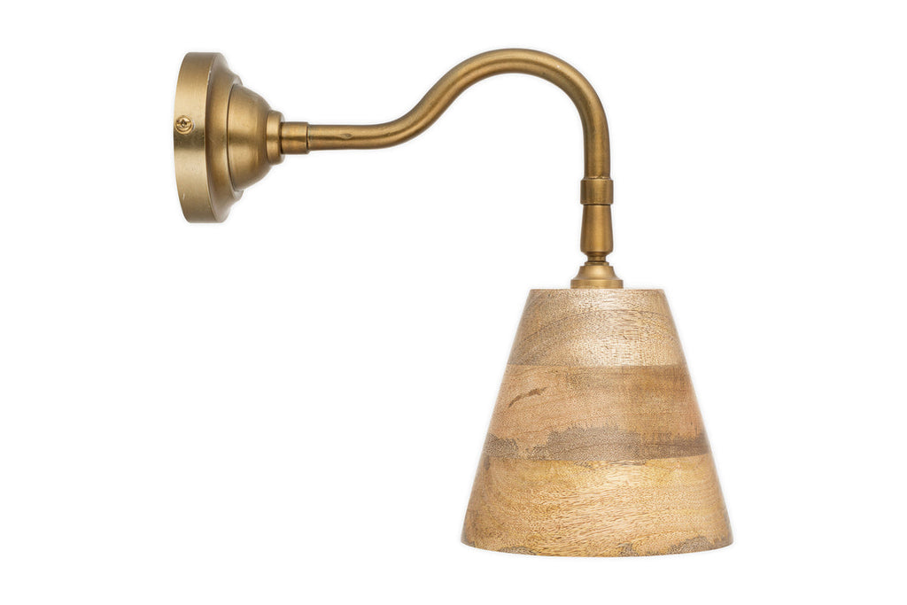 Vattu Mango Wood Plug In Wall Lamp - Natural & Antique Brass
