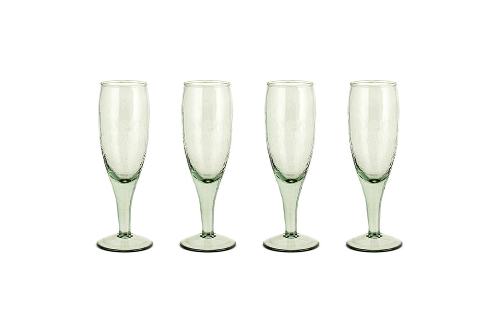 Yala Hammered Champagne Glass - Sage Green (Set of 4)