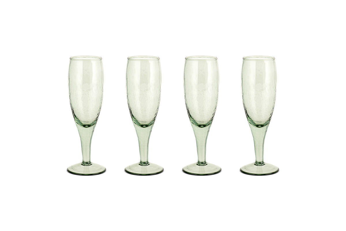 Yala Hammered Champagne Glass - Sage Green (Set of 4)