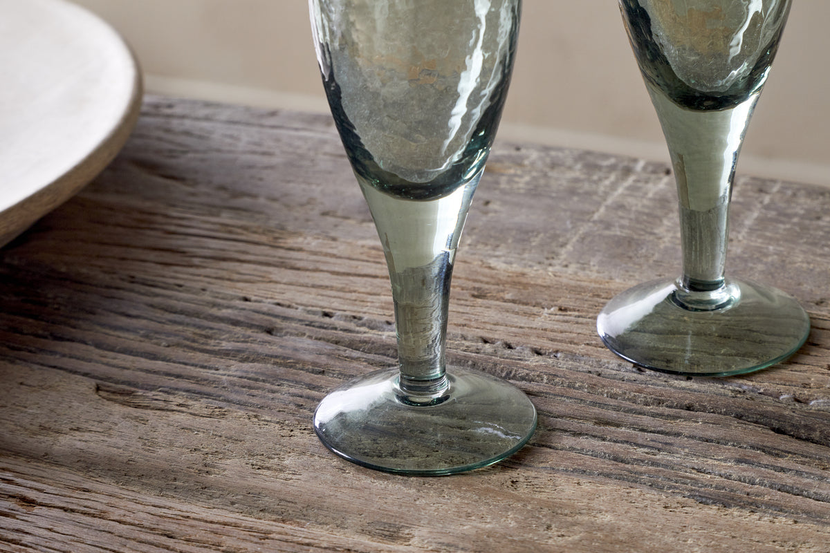 Yala Hammered Champagne Glass - Sage Green (Set of 4)