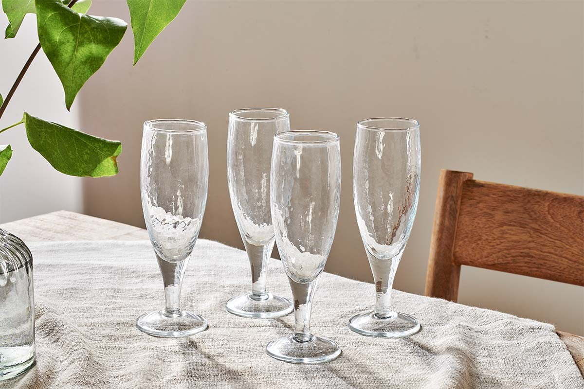 Yala Hammered Champagne Glass - Clear Glass (Set of 4)