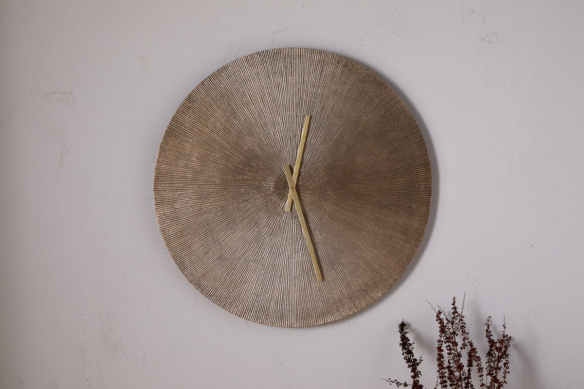 Zuwena Etched Wall Clock - Antique Brass
